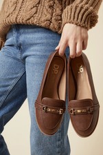 Dorothy Perkins Womens Loafer Flats Tan Faux Leather Wide Fit Snaffle Detail