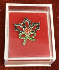 Vintage Macmillan Cancer Support Charity Pin Badge, HOLLY & GREEN BOW, Boxed