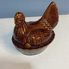 Vintage Brown Glazed Hen on Nest Ceramic Egg Holder Denmead Pottery England