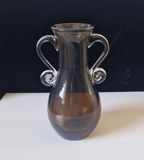 Posy Vase Skrdlovice Vlasta Lichtagova Brown 1960's Art Glass Amphora Handled P
