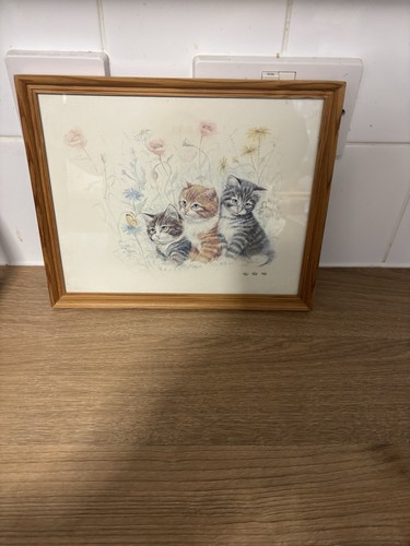 Vintage framed kitten print - vintage,