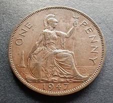 1947 One Penny - King George VI - British Bronze Coin