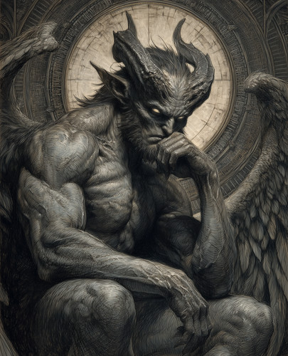 Winged stone gargoyle - stone,