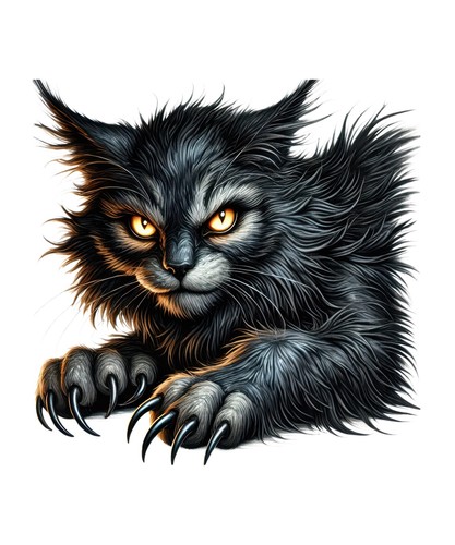 Scary black cat - scary, car