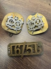 16th/5th Queens Royal Lancers Military Collar Badges (Pair) and Shoulder Badge