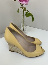 Designer L K Bennett Pale Yellow Leather Wedge Peep Toe Shoes UK3 EU36 RRP £195