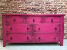 Large heavy solid pine distressed pink & black chest of 7 drawers FREE SHIPPING