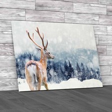 Frozen Winter Forest Stunning Stag Deer  Canvas Print Large Picture Wall Art