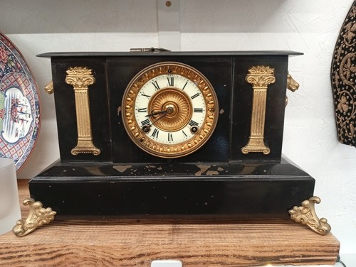 Antique mantel clock - mantel,