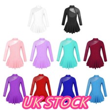 Kid Girl Long Sleeve Figure Skating Dresses Gymnastic Ballet Leotard Dancewear