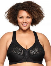 Glamorise Plus Size Magic Lift Front Closure Racerback Bra Size 46B Black