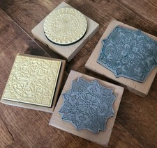 5 rubber printing blocks, wood base, snowflakes, madalas, ethnic, PAPERMANIA