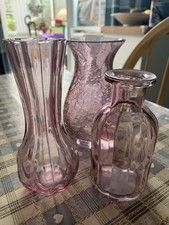 3 x Pretty Pink Glass Bud Vases Flower Vases