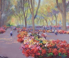 GEORGES FERRO LA GREE (b. 1941) LARGE SIGNED FRENCH OIL CANVAS - FLOWER MARKET