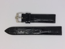 New 19mm Genuine Leather Gents Watch Strap for Omega Black with Steel Buckle