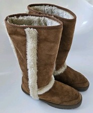 ELLA Ladies Brown Faux Suede Pull On Fur Trim Mid Calf Boots UK Size 6 - Eur 39