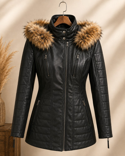 Women genuine leather trench - leather,