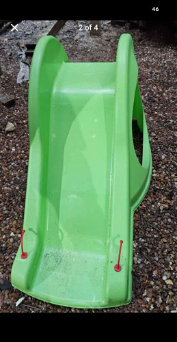 Green plastic outdoor slide - plastic,