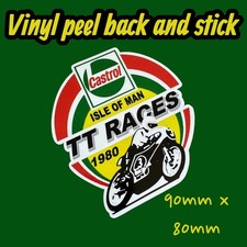 Castrol 1980 TT Isle Of Man Vinyl Sticker Scooter Motorbike Oil Can Jug Classic