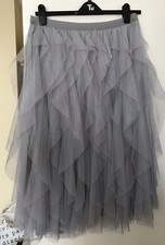 Stunning Net Mesh Layered Tulle Long Skirt Pale Grey Elastic Waist Size 18 New