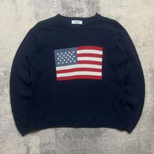 NAF NAF Knitted Crew Neck Sweater Large Womens Navy USA Flag Heavyweight 90s