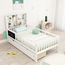 Single Size Bed Frame w/2 Storage Drawers & Bookcase Headboard