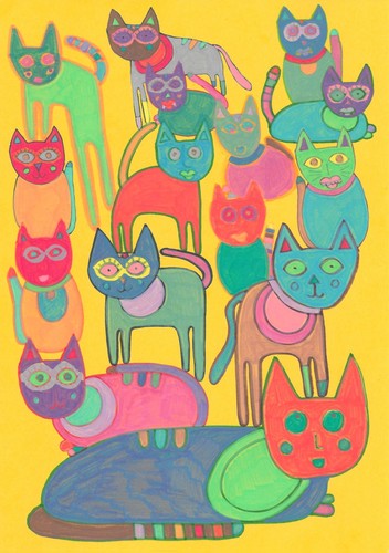 Fifteen colourful cats - fifteen,