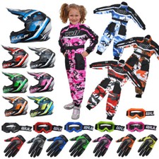 Wulf Kids Iconic Motocross Helmet Attack Gloves Goggles + Wulf Camo Suit Enduro