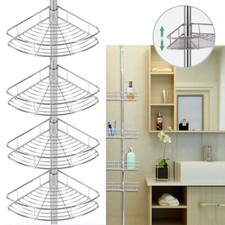 4 Tier Adjustable Telescopic Bathroom Shower Corner Rack Shelf Organiser Caddy