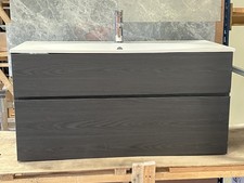 Bathroom Wall Hung Vanity Unit dark wood white top 100cm