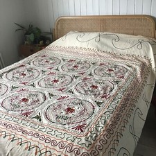 Embroidered Throw Bed Double Hand Stitched Elephants Boho Hippy
