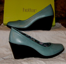 HOTTER OPHELIA AQUA TEAL BLUE GREEN LEATHER WEDGE HEEL SHOES SZ 5 38 STD NEW