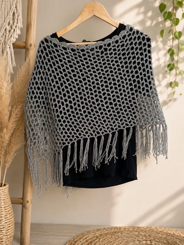Handmade crochet poncho silver - crochet,
