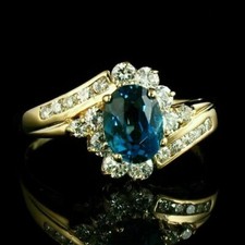 2Ct Oval Blue Topaz Diamond Women Wedding Ring 14K Yellow Gold Finish Size M-T