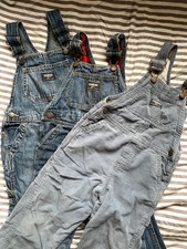 3 x OshKosh B'gosh Blue Denim/Cord Dungarees - Plaid Lined 3T Bib Overalls - 3Y
