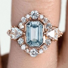 Emerald Cut 3.75Ct Aquamarine Engagement Ring 14k Rose Gold Finish in Size J-W