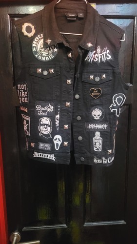 Black denim patched cut - denim,