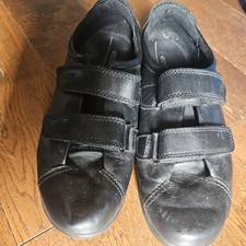 ECCO Ladies Black Leather  Comfortable Casual Flat easy fix strap Shoes UK 6 