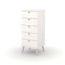 White 5 Drawer Narrow Chest