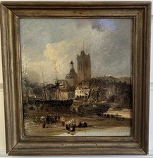 ANTIQUE OIL PAINTING Dieppe Harbour Attr. GEORGE JONES R.A. 1786-1869