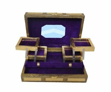 Large Rustic Gold Jewellery Box Single Rod with Violet Purple Velvet Lining