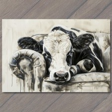 Art Print Cow On Couch Sofa Chair Calf Cute Fun Painting Unusual Country Farm