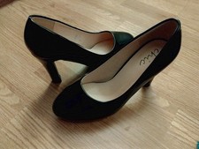 Black Patent High Heel Court Shoes Round Toe Stiletto Platform Pumps, UK 7-8