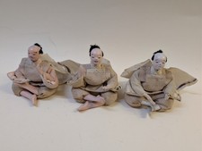 Group Of 3 Antique 19th Century Japanese Sitting Warrior Gofun Dolls