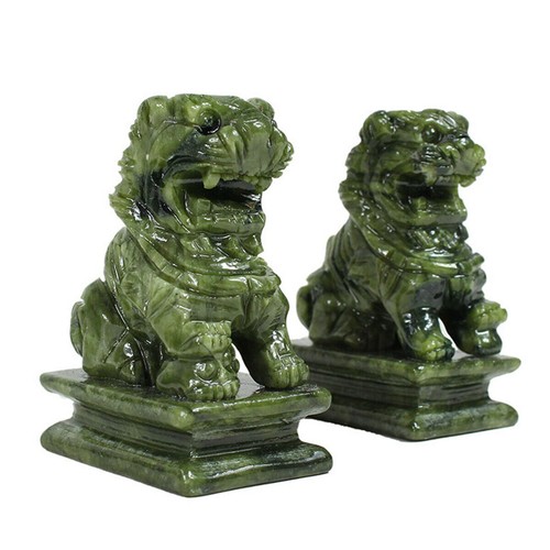 Pair china green jade carved - 1,