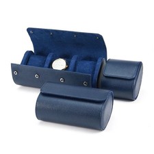 Luxury Genuine Blue Leather Watch Roll 1-2-3 Travel Case Leather Display Storage