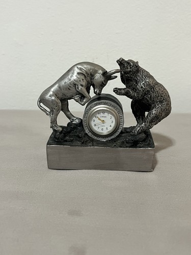 Vintage bull bear desk clock - vintage,