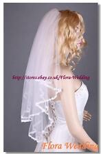 2-Tier Bridal Wedding Tulle Veil with Corded Lace Edge,32" Elbow Length