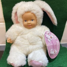 Vintage Anne Geddes Baby Bunnies White Bunny 9” Beanie Soft Toy Doll. 1990’s tag