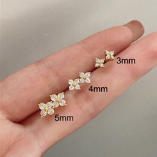 Pair Genuine 9ct Gold Cubic Zirconia Stud Earring Small Floral CZ  Women Jewelry